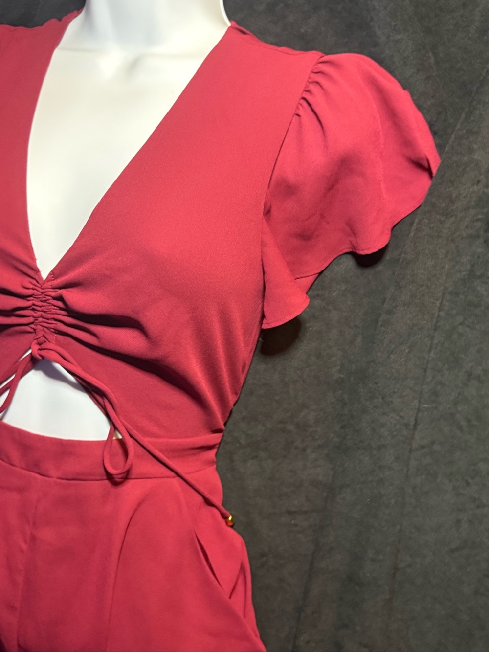 Homecoming Raspberry-Red V-Neck Tie-Front Romper - Picture 2 of 5